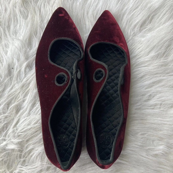 Tory Burch Clara Ballet Flats Size 9.5 Crushed Red Velvet Leather Missing Ribbon - Picture 13 of 14